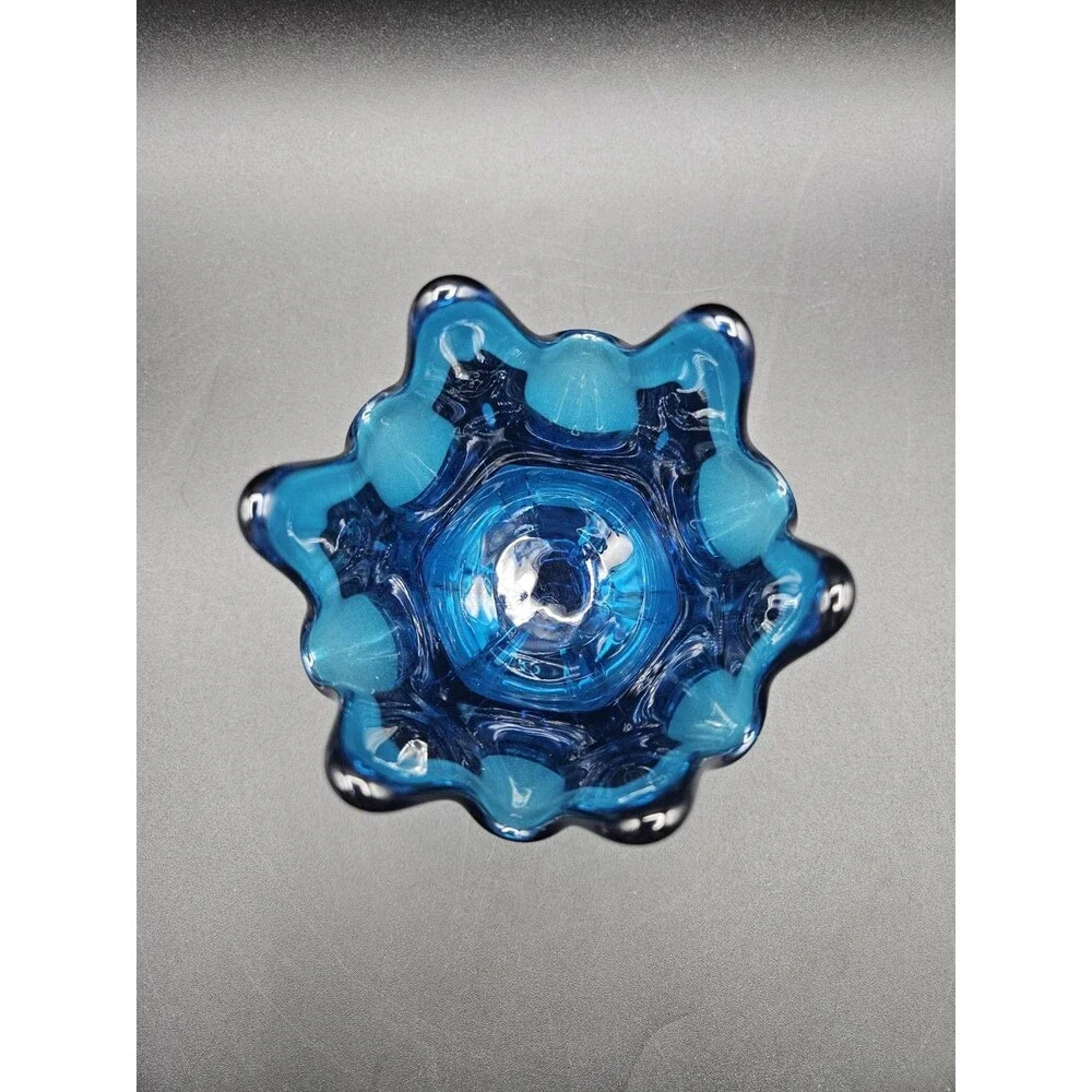 Vintage Viking Bluenique Swung Glass Handkerchief Column Vase Mcm Retro 5.5